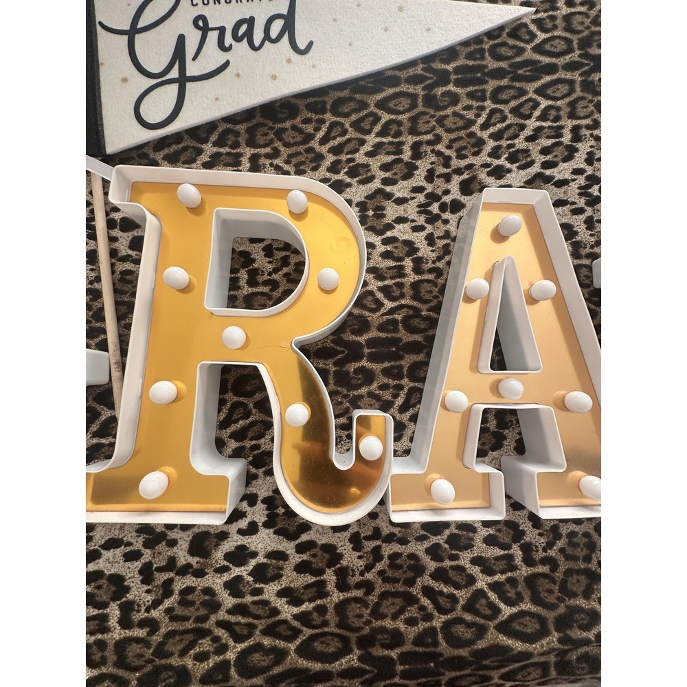Gold Graduation GRAD Light Up LED Letters Table Decor + Congrats Grad Pennant - Picture 4 of 16